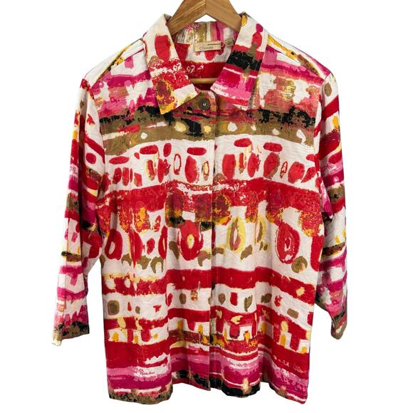 Choices Weekend‎ Career Women's Large White Floral 5-Button 3/4 Sleeve Jacket - Picture 2 of 10